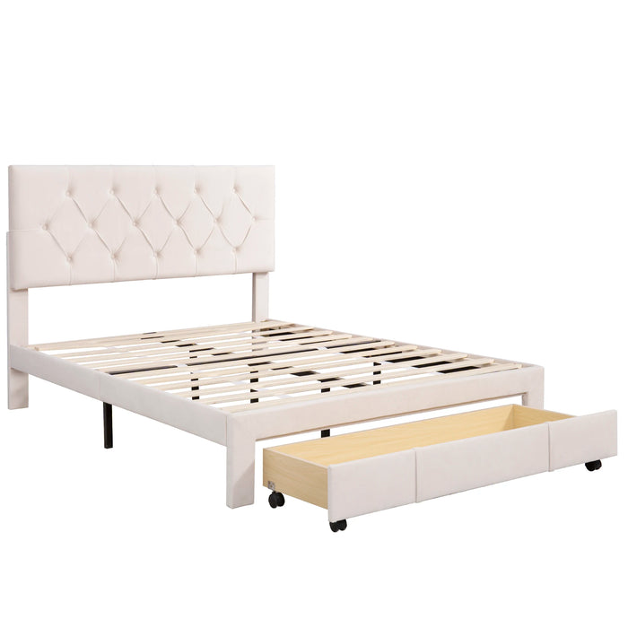 Full /Queen Size Storage Bed Velvet Upholstered Platform Bed with a Big Drawer,Velvet Upholstered Storage Platform Bed