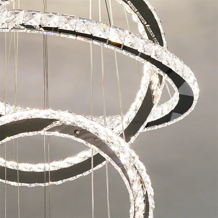 Modern Pendant Light Indoor Ring Led Chandelier Luxury K9 Crystal Hanging Fixture Living Dining Room Ceiling Lamp Home DIY Decor