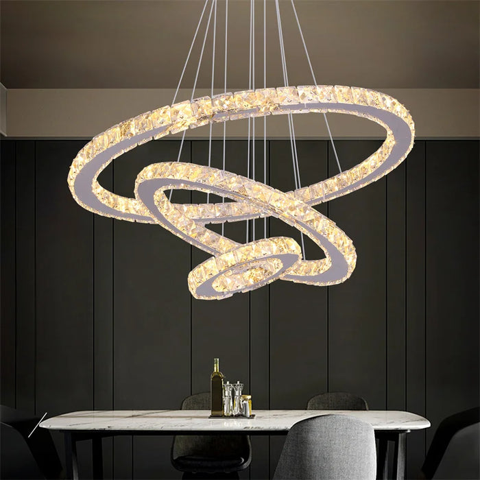 Modern Pendant Light Indoor Ring Led Chandelier Luxury K9 Crystal Hanging Fixture Living Dining Room Ceiling Lamp Home DIY Decor