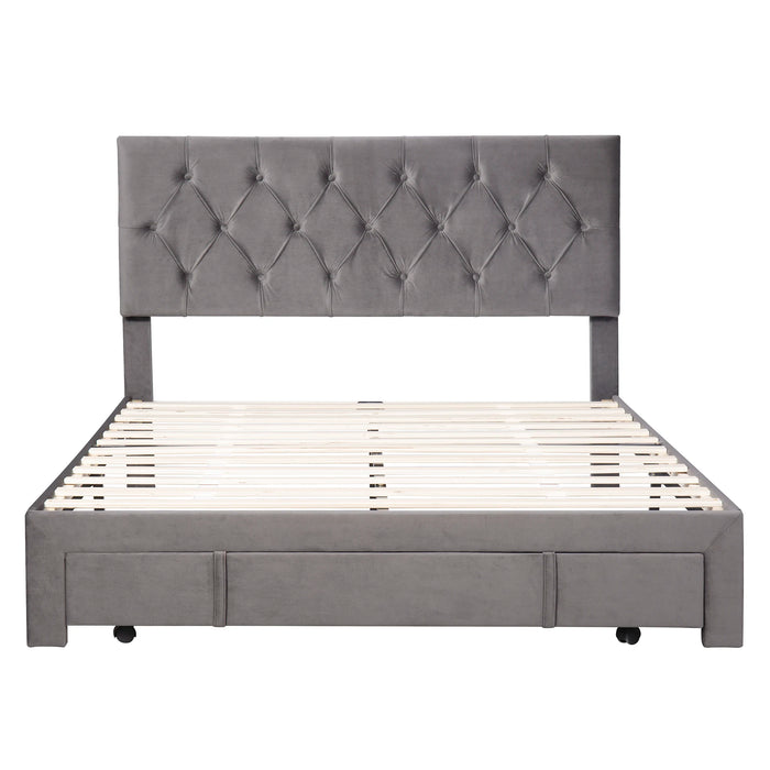 Full /Queen Size Storage Bed Velvet Upholstered Platform Bed with a Big Drawer,Velvet Upholstered Storage Platform Bed