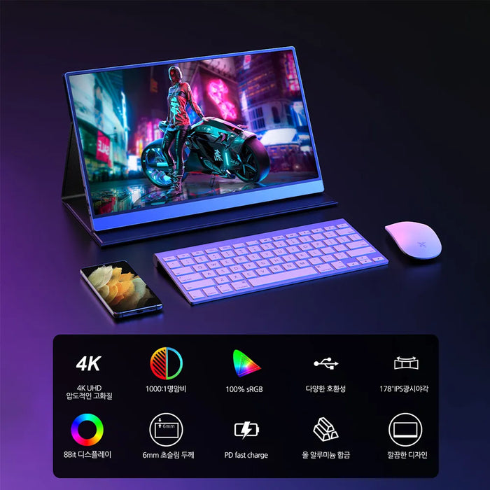 Cdisplay 15.6" 4K Portable Monitor Dex UHD 3840*2160 USB C HDMI Compatible Gaming PC External Display IPS Screen 100% sRGB Laptop Secondary Monitor for Switch PS5 PS5 MacBook Phone Notebook PC Gamer