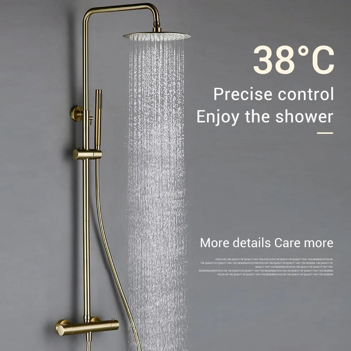 Shower System With Thermostatic Shower Faucet Thermostat Bathroom Mixer Tap Rain Head Wall-Mount Handheld Sprayer