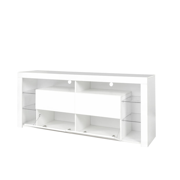 [Flash Sale]67" Modern Contracted LED TV Cabinet Stand W/4 Storage Cabinet &Open Shelves for Living Room Bedroom White[US-W]