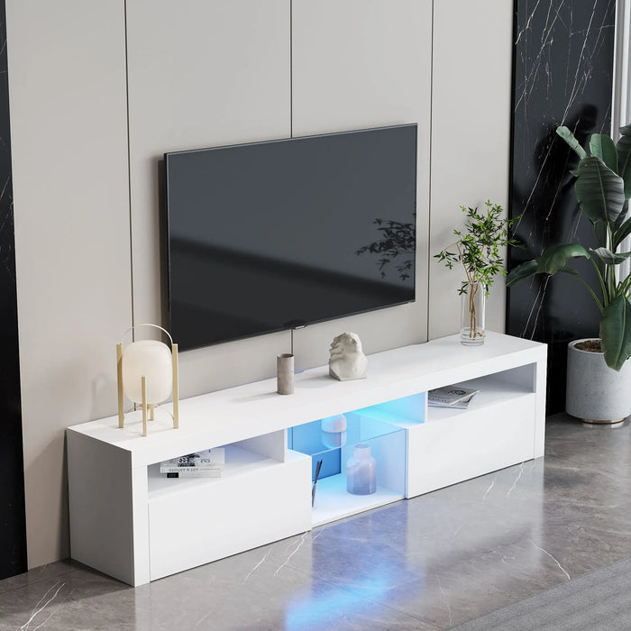 [Flash Sale]70" Modern Simple LED TV Stand W/2 Storage Cabinet&Open Shelves Wall Mountable for Living Room Bedroom White[US-W]
