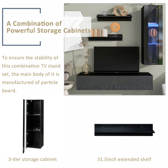 4Piece Wall Mount Floating TV Stand W/See-Through Media Storage Cabinet Modern High Gloss Entertainment Center Up to 70+ Inch TV