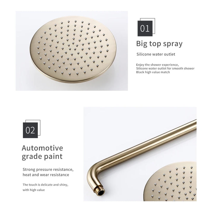 Brushed Gold Shower System Set Shower Mixer 8-12 Inch Rainfall Wall Mounted Hot And Cold Diverter Ways Bathroom Tap