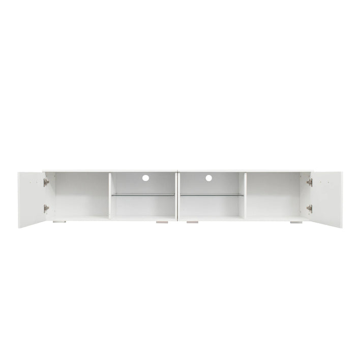 80 InchTV Cabinet with LED Light High Gloss TV Stand W/Open Shelf and Cabinet Universal Entertainment Center Table White/Black
