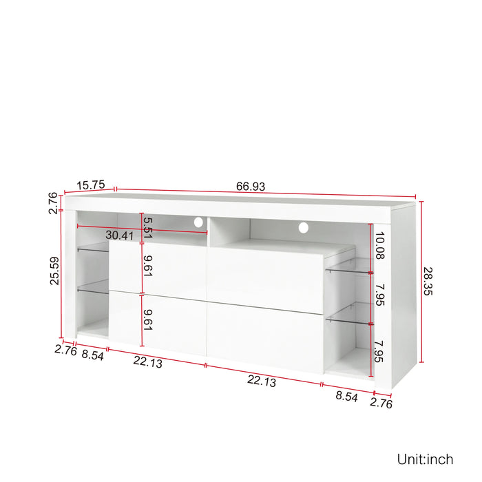 [Flash Sale]67" Modern Contracted LED TV Cabinet Stand W/4 Storage Cabinet &Open Shelves for Living Room Bedroom White[US-W]