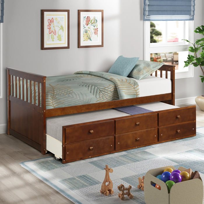 Twin Captain's Bed Storage Daybed with Trundle Bed and 3 Storage Drawers for Kids Teens and Adults