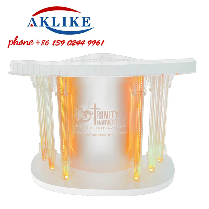 2024 AKLIKE Furniture Cross Lectern Modern Rostrum Clear Acrylic Church Pulpit With Led Podium Stand Free Shipping