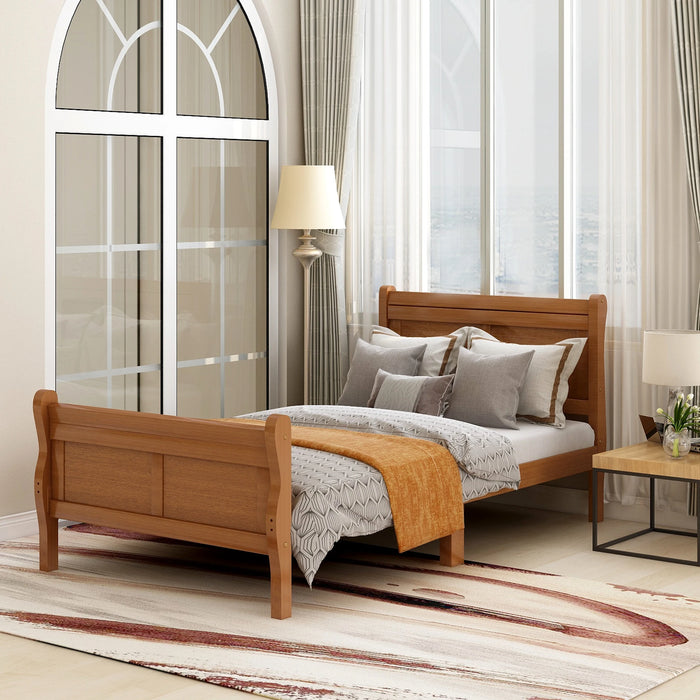 Wood Platform Bed Twin Bed Frame Mattress Foundation Sleigh Bed with Headboard/Footboard/Wood Slat Support Bedroom Furniture