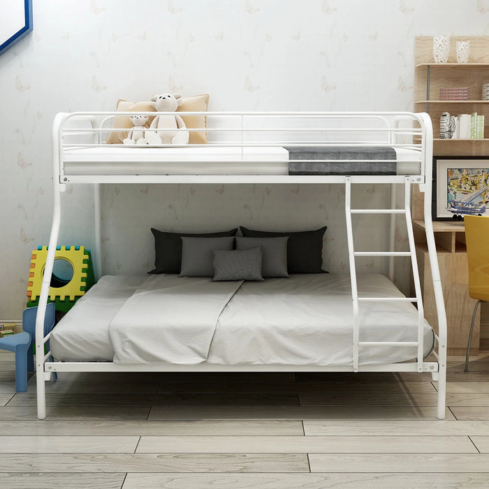 [Flash Sale]Twin-Over-Full Bunk Metal Bed Closed Upper Bunk White[US-Stock]