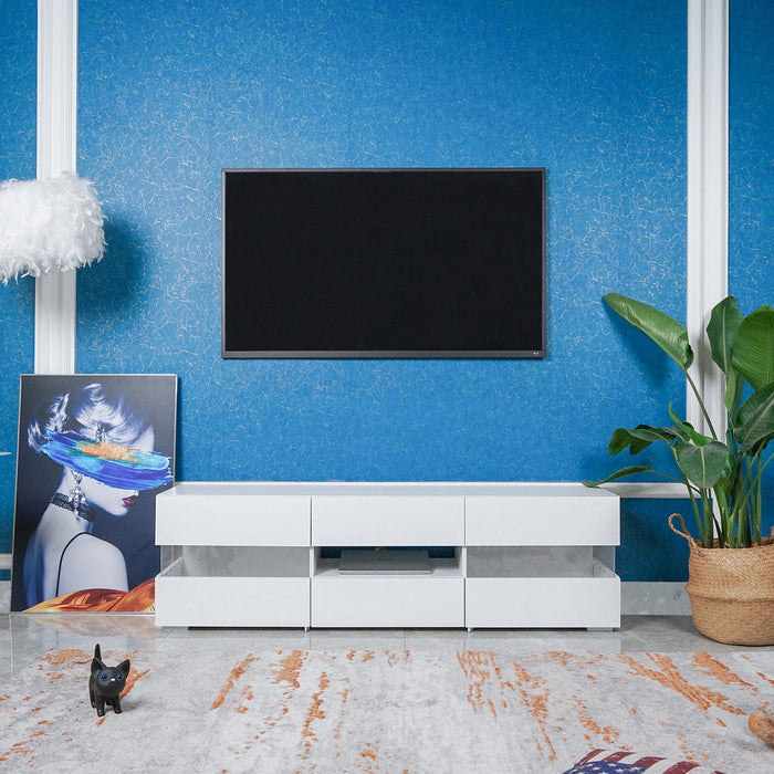 [Flash Sale]Modern Minimalist Led Light TV Stand 2022 NEW Acrylic Glass White TV Cabinet 63"x13.8"x18.9" TV Bench[US-W]