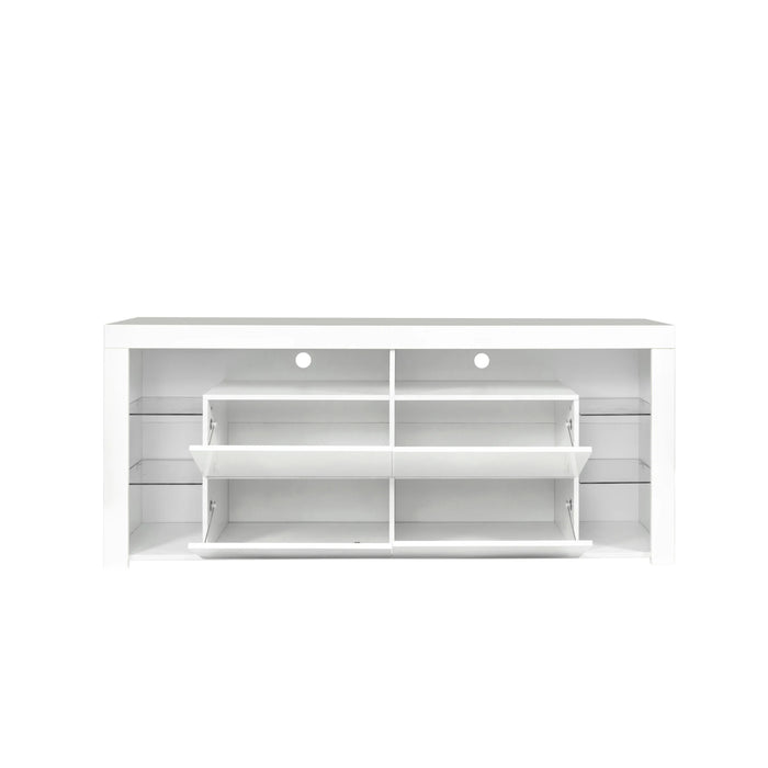 [Flash Sale]67" Modern Contracted LED TV Cabinet Stand W/4 Storage Cabinet &Open Shelves for Living Room Bedroom White[US-W]