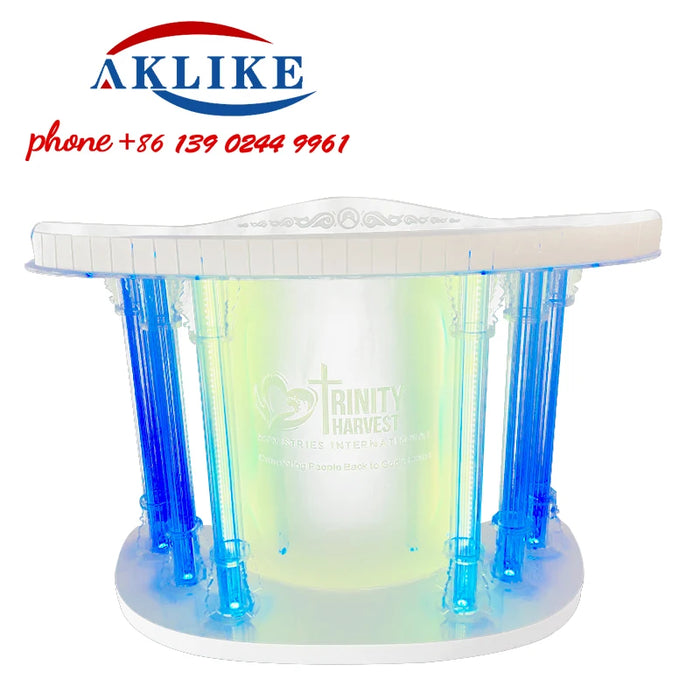 2024 AKLIKE Furniture Cross Lectern Modern Rostrum Clear Acrylic Church Pulpit With Led Podium Stand Free Shipping