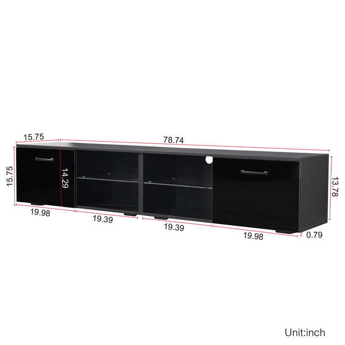 80 InchTV Cabinet with LED Light High Gloss TV Stand W/Open Shelf and Cabinet Universal Entertainment Center Table White/Black