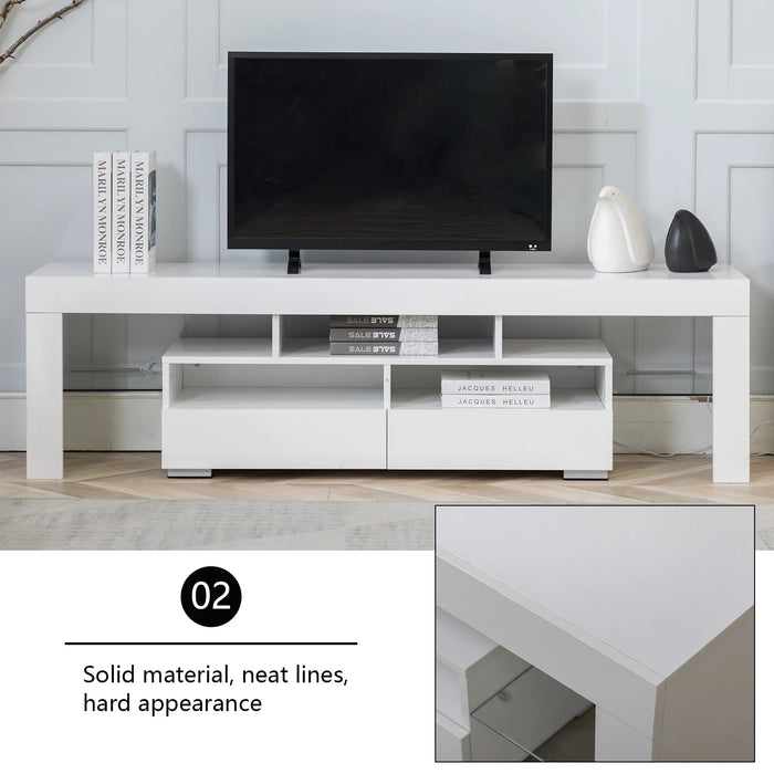 [Flash Sale] 2022 NEW Wood Media Storage Console TV Stand for 65 Inch TV Flat Screen TV Cabinet Gaming Consoles W/LED[US-W]