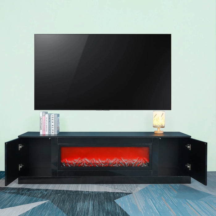 75" TV Cabinet Modern Black Electric Fireplace TV Stand with Insert Fireplace Without Remote and Heating Living Room Furniture