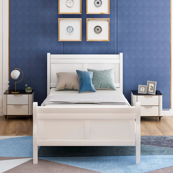 Wood Platform Bed Twin Bed Frame Mattress Foundation Sleigh Bed with Headboard/Footboard/Wood Slat Support Bedroom Furniture