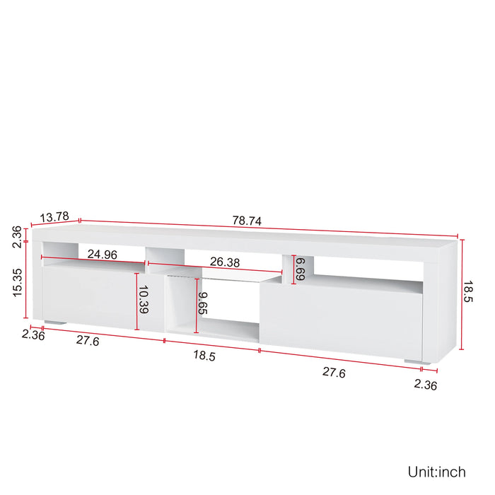 [Flash Sale]70" Modern Simple LED TV Stand W/2 Storage Cabinet&Open Shelves Wall Mountable for Living Room Bedroom White[US-W]