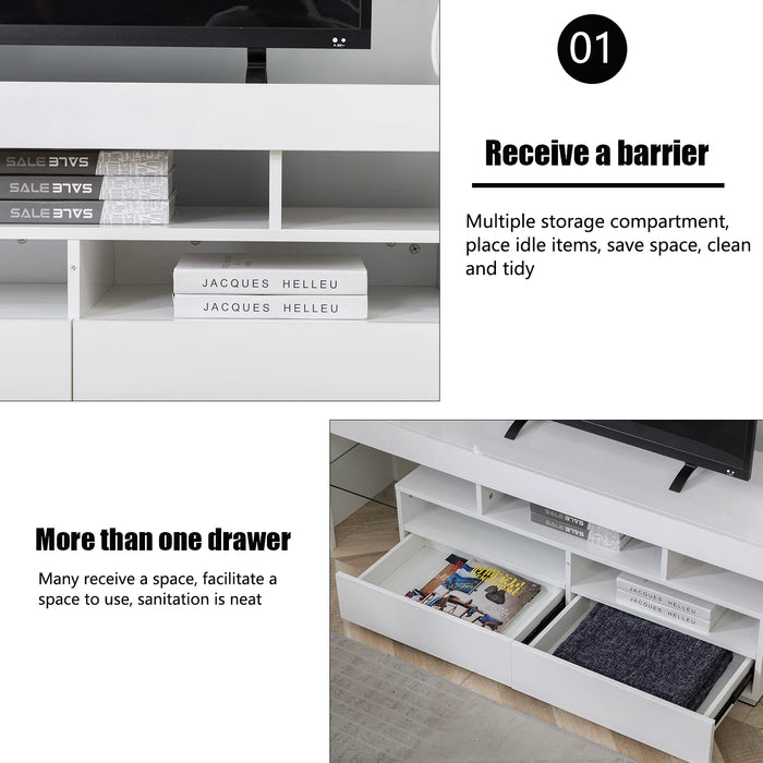 [Flash Sale] 2022 NEW Wood Media Storage Console TV Stand for 65 Inch TV Flat Screen TV Cabinet Gaming Consoles W/LED[US-W]