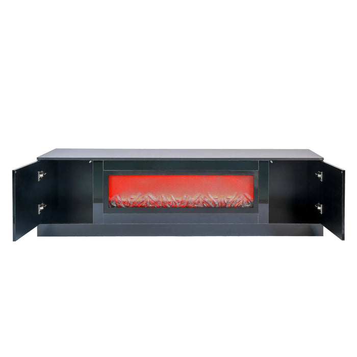 75" TV Cabinet Modern Black Electric Fireplace TV Stand with Insert Fireplace Without Remote and Heating Living Room Furniture