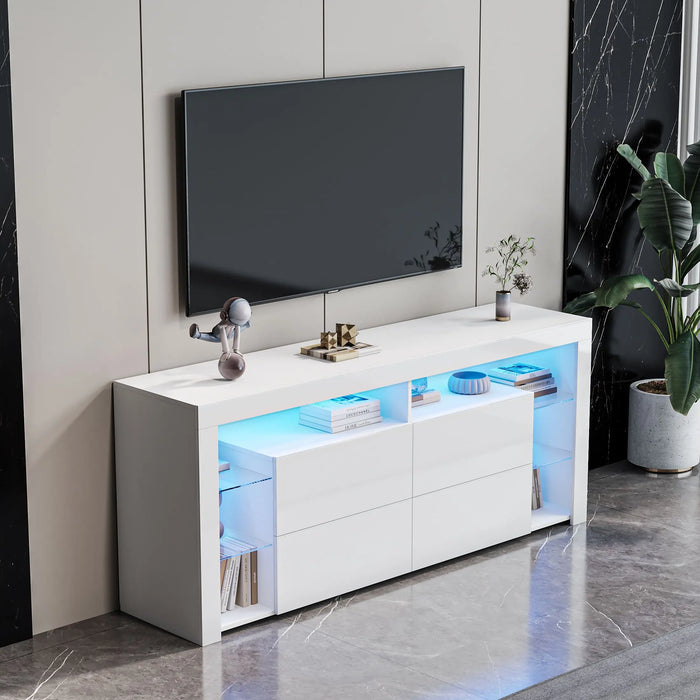 [Flash Sale]67" Modern Contracted LED TV Cabinet Stand W/4 Storage Cabinet &Open Shelves for Living Room Bedroom White[US-W]