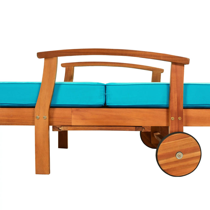 2&1pcs Solid Wood 78.8" Chaise Lounge Patio Reclining Daybed with Cushion Wheels Sliding Cup Table for Backyard Garden Poolside