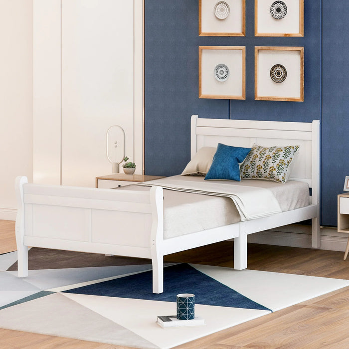 Wood Platform Bed Twin Bed Frame Mattress Foundation Sleigh Bed with Headboard/Footboard/Wood Slat Support Bedroom Furniture