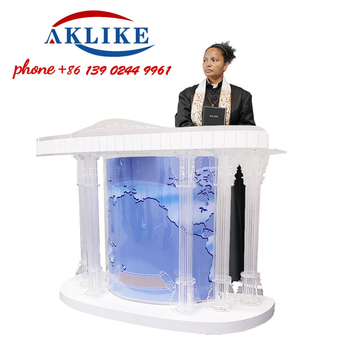 2024 AKLIKE Furniture Cross Lectern Modern Rostrum Clear Acrylic Church Pulpit With Led Podium Stand Free Shipping