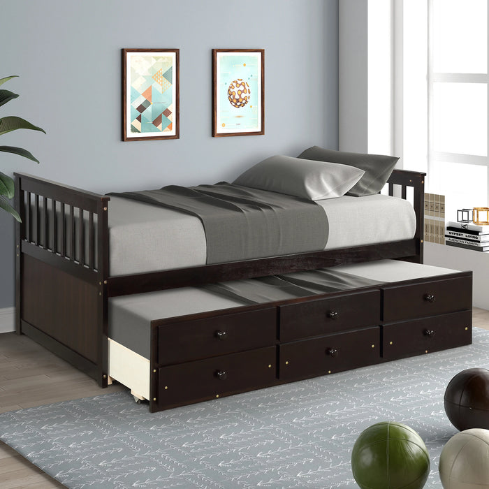 Twin Captain's Bed Storage Daybed with Trundle Bed and 3 Storage Drawers for Kids Teens and Adults