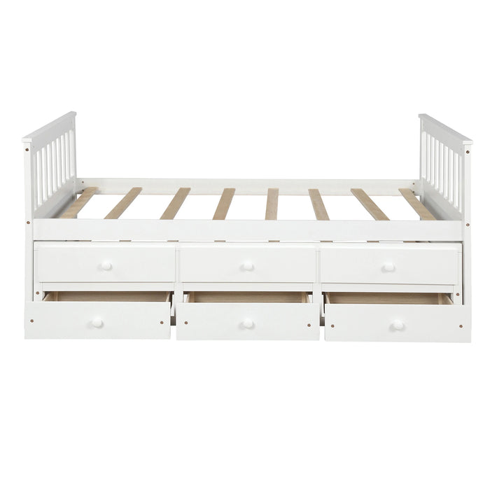 Twin Captain's Bed Storage Daybed with Trundle Bed and 3 Storage Drawers for Kids Teens and Adults