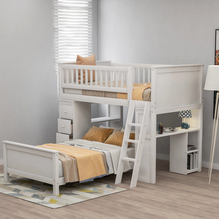 Two Colors Twin over Twin Bed with Drawers and shelves Bedroom Furniture for Livingroom US Warehouse