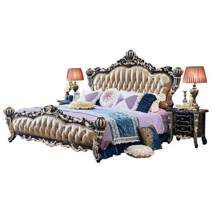 Luxurious European bedroom furniture Crown solid wood bed ebony double bed princess bed
