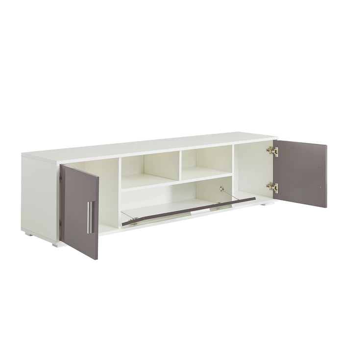 White Gray Modern TV Stand with LED Lights High Glossy Front TV Cabinet 20 Minutes Quick Assemble [US-W]