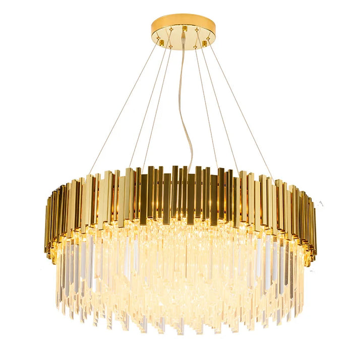 Modern Crystal Lamp Chandelier For Living Room Luxury Gold Round Stainless Steel Chain Chandeliers Lighting