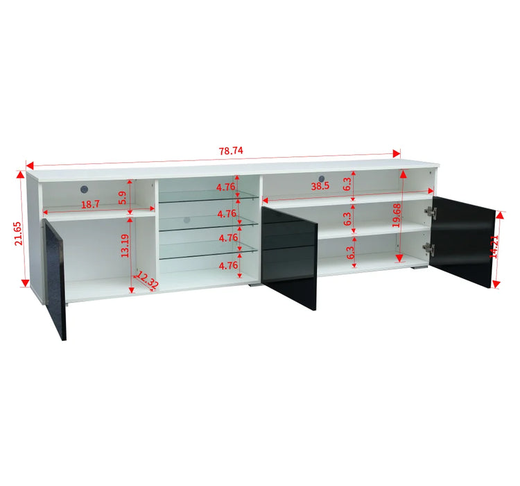 200x35x55CM High Gloss LED TV Cabinet with 3 Doors Modern TV Stand (White/Black)[US-Stock]