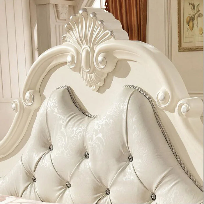 modern european solid wood bed Fashion Carved  leather  french bedroom furniture pfy10018