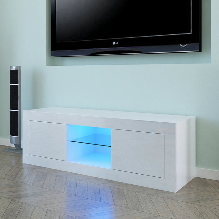 LED Two Door Modern LED TV Stand Cabinet Living Room Furniture fit for up to  High Capacity TV Console for Living Room