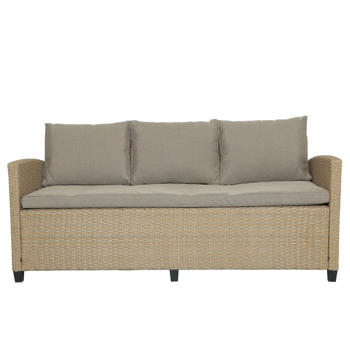 6-Pcs Outdoor Rattan Wicker Furniture Set 1 3 Seat Sofa+2 Single Sofa Chair+2 Stools+1 Table for Patio Garden Backyard[US-Stock]