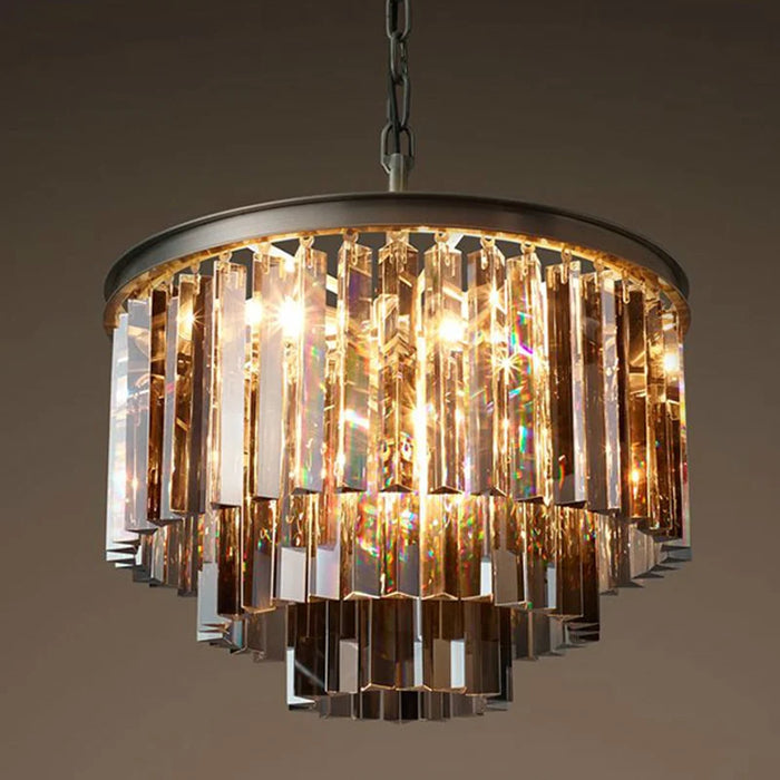 Modern Crystal Chandelier Light Elegant K9 Crystal Smoky Gray Crystal Suspension Lamparas for Cafe Restaurant Hotel Lighting