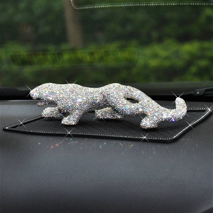 Luxury Full Rhinestone Lucky Leopard Feng Shui Miniature Figurines Car Interior Home Decoration Accessories Diamond Ornament
