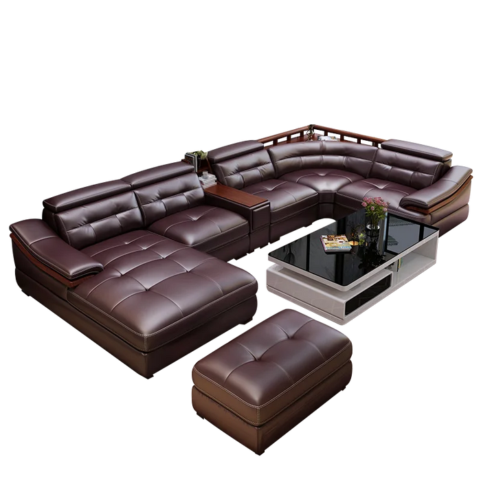 leather sofa U-shaped head-shaped leather simple modern living room leather sofa corner large-family sofa combination