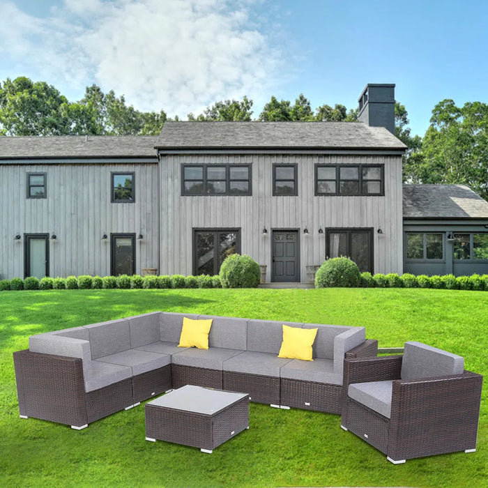 US Warehouse 8 Pieces Patio PE Wicker Rattan Corner Sofa Set Outdoor Furniture Set  for the Outdoors and Garden