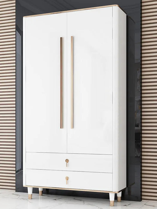 Double-Door Closet Modern Simple Light Luxury Wardrobe White Bright Paint Gold Furniture for Bedroom