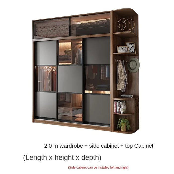 Sliding door wardrobe Modern home bedroom solid wood glass sliding door assembly overall wardrobe