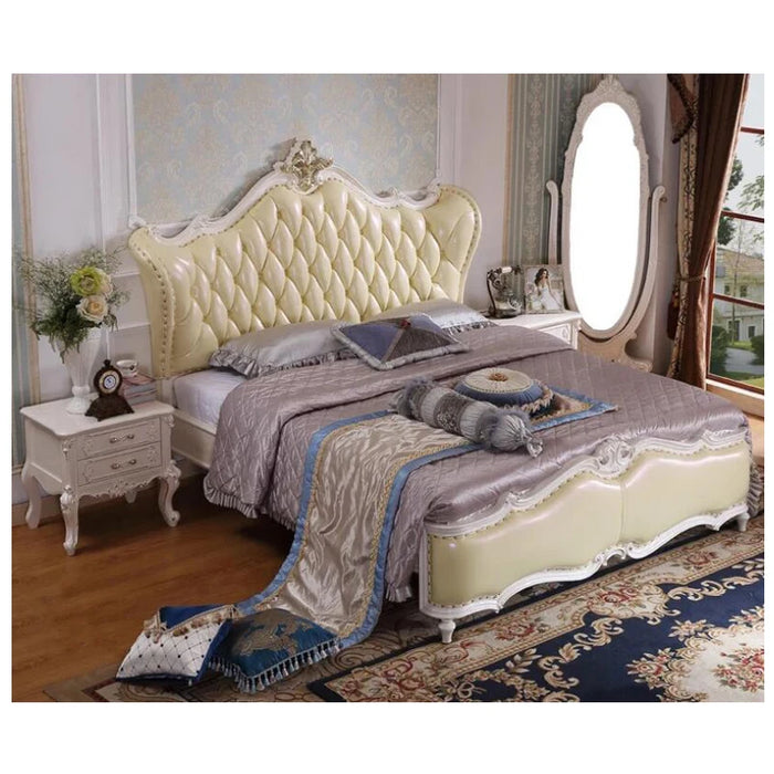 modern european solid wood bed 2 people Fashion Carved  leather  french bedroom furniture xhc007