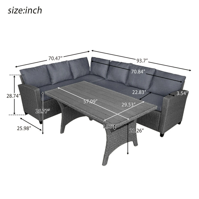 Outdoor Patio Furniture PE Rattan Wicker Conversation Set All-Weather Sectional Sofa Set 1 Table+2 Sofa w/Cushion 2 Colors[US-W]