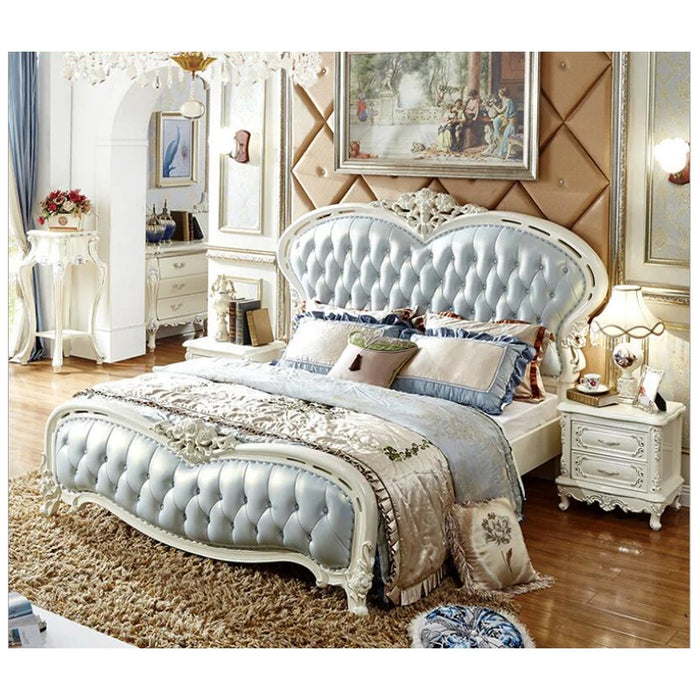 modern european solid wood bed 2 people Fashion Carved  leather  french bedroom furniture xhc0010