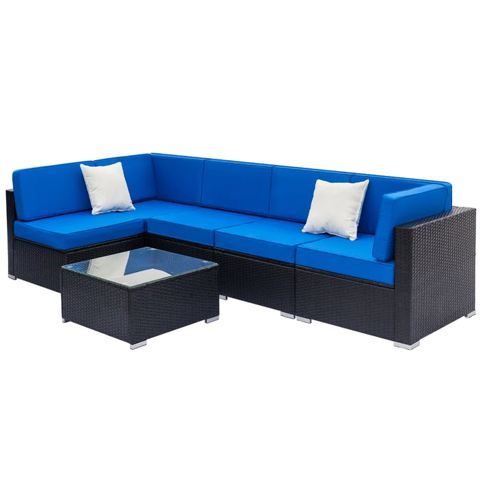Fully Equipped Weaving Rattan Sofa Set with 2pcs Corner Sofas & 3pcs Single Sofas & 1 pcs Coffee Table Black
